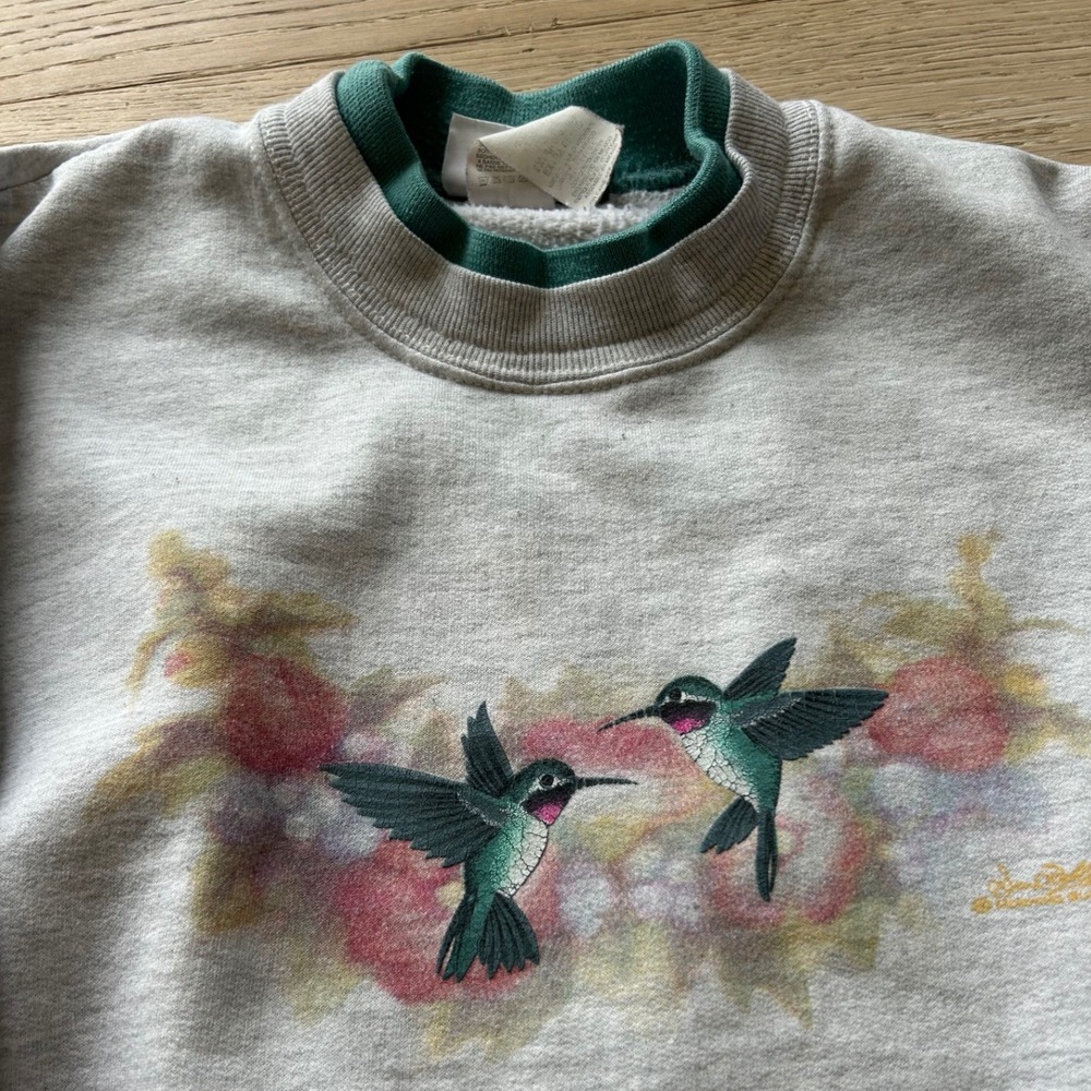 Vintage Morning Sun Hummingbird Sweatshirt Gray Double Neck 90s XL - Picture 4 of 7